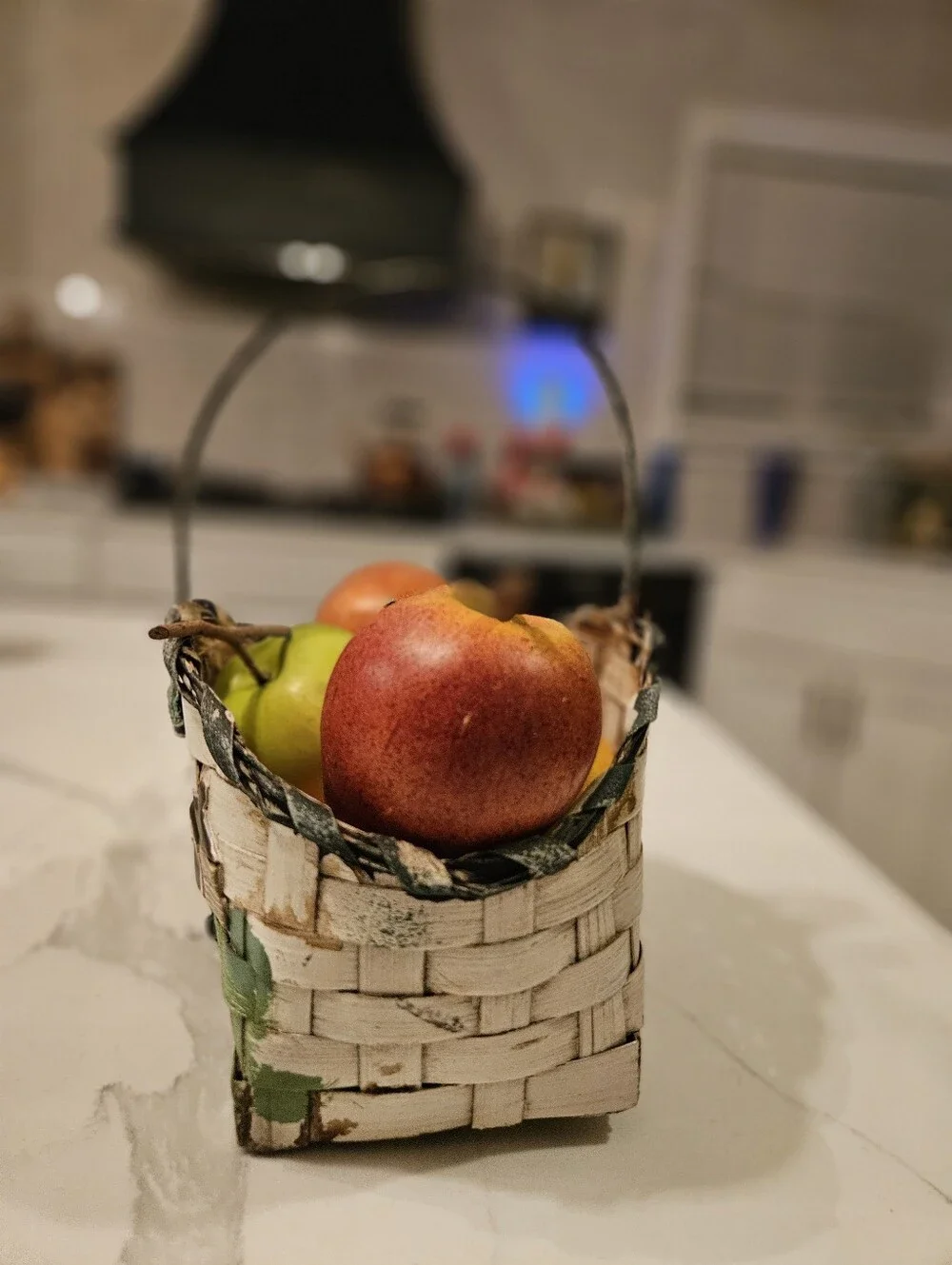 3D Decorative Fruit Basket with Hand-Painted Green Accents